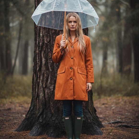 misty harbor Jackets & Blazers - Vintage Misty Harbor Signature Burnt Orange Rain Coat W/ Removable Floral Liner